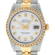 Rolex Mens Two Tone 36MM White Diamond Dial Datejust Wristwatch