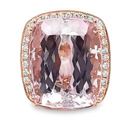 42.60 ctw Kunzite and 0.76 ctw Diamond Ring - 14KT Rose Gold