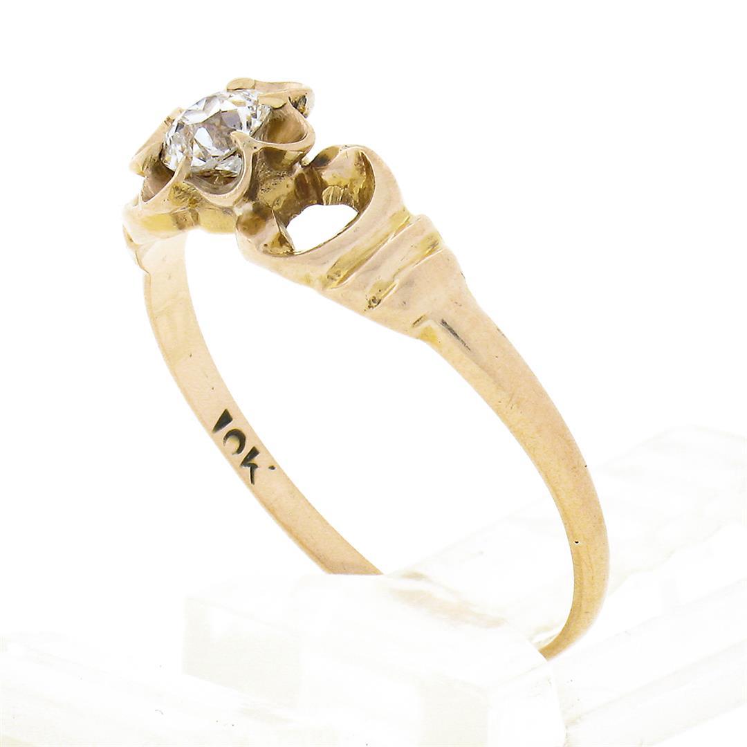 Antique 10k Gold .25 ctw Old European Diamond Flower Prong Setting Engagement Ri