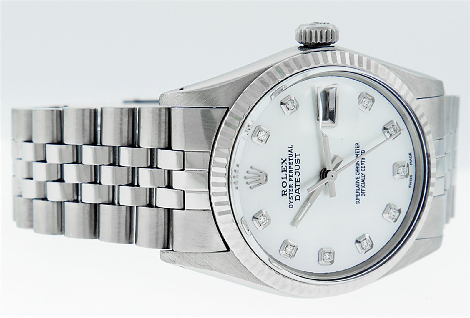 Rolex Stainless Steel 36MM White Diamond Datejust Wristwatch