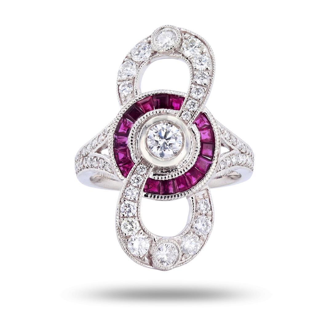 0.26 ctw Diamond and 0.82 ctw Ruby Platinum Ring (1.11 ctw Diamonds)