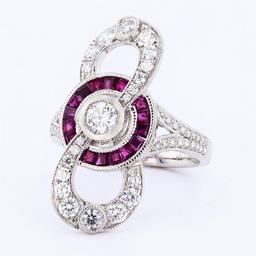 0.26 ctw Diamond and 0.82 ctw Ruby Platinum Ring (1.11 ctw Diamonds)