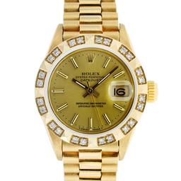 Rolex Ladies 18K Yellow Gold Champagne Index And Diamond Bezel President Wristwa