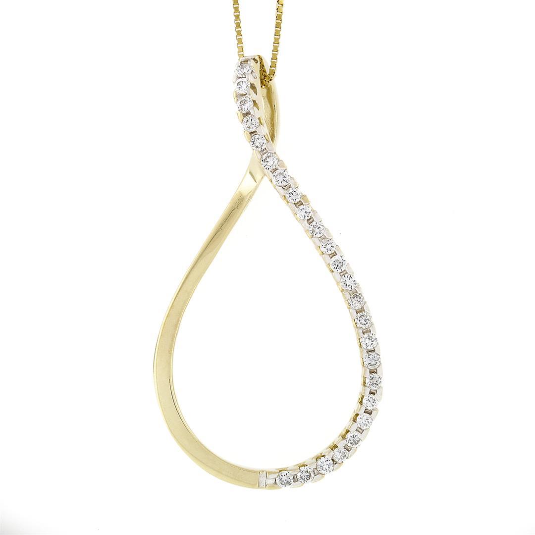 14K Yellow Gold .30 ctw Diamond Open Tear Drop Infinity Loop Pendant 20" Box Cha