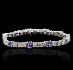 14KT White Gold 5.20 ctw Tanzanite and Diamond Bracelet