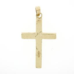 Petite Antique 14K Yellow Gold Hand Engraved Simple Puffed Square Cross Pendant