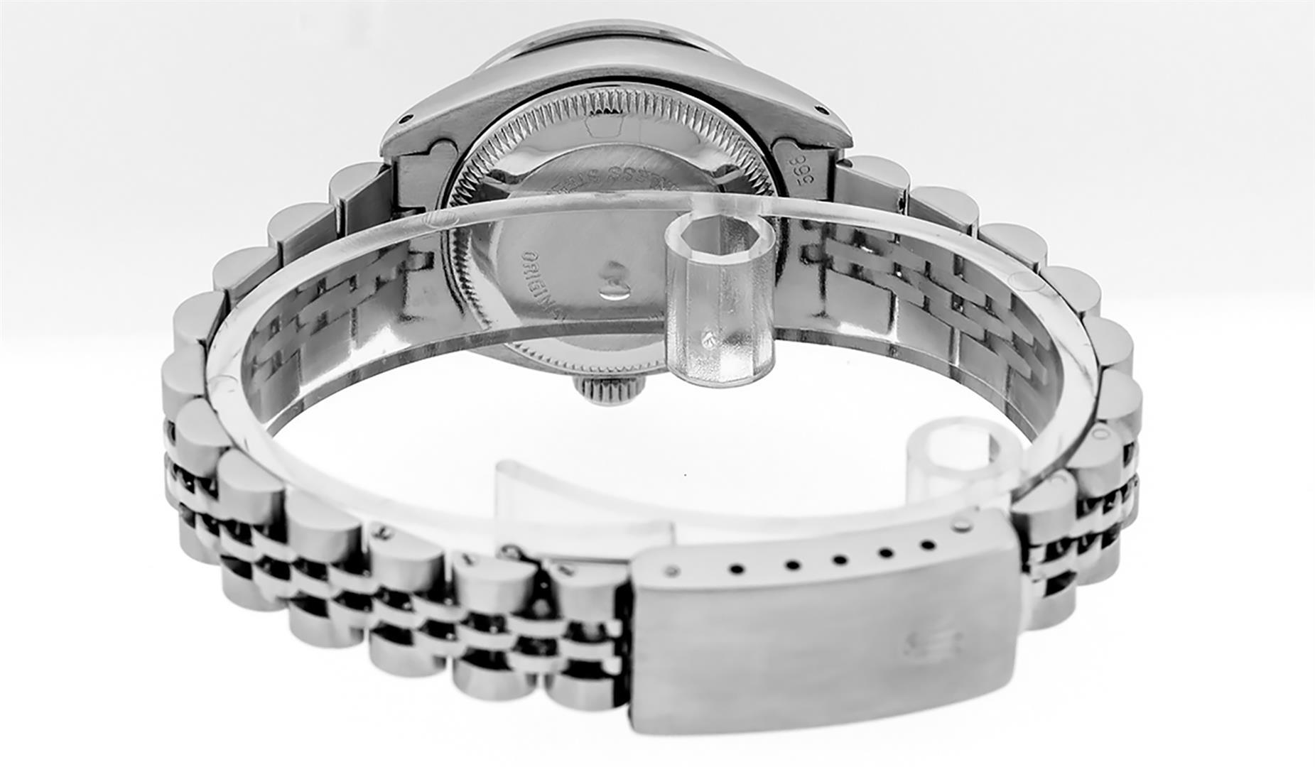 Rolex Ladies Stainless Steel Black Diamond And Sapphire Wristwatch