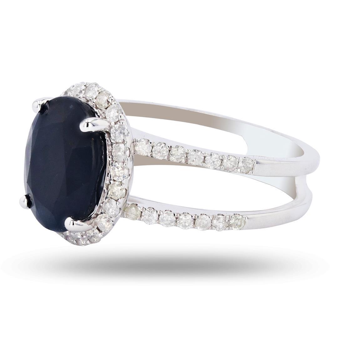 4.56 ctw Blue Sapphire and 0.62 ctw Diamond 14K White Gold Ring