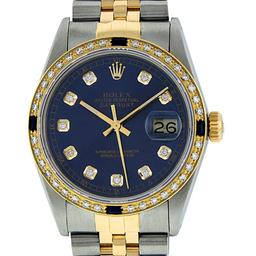 Rolex Mens Two Tone Blue Diamond And Sapphire Diamond Bezel Datejust Wristwatch