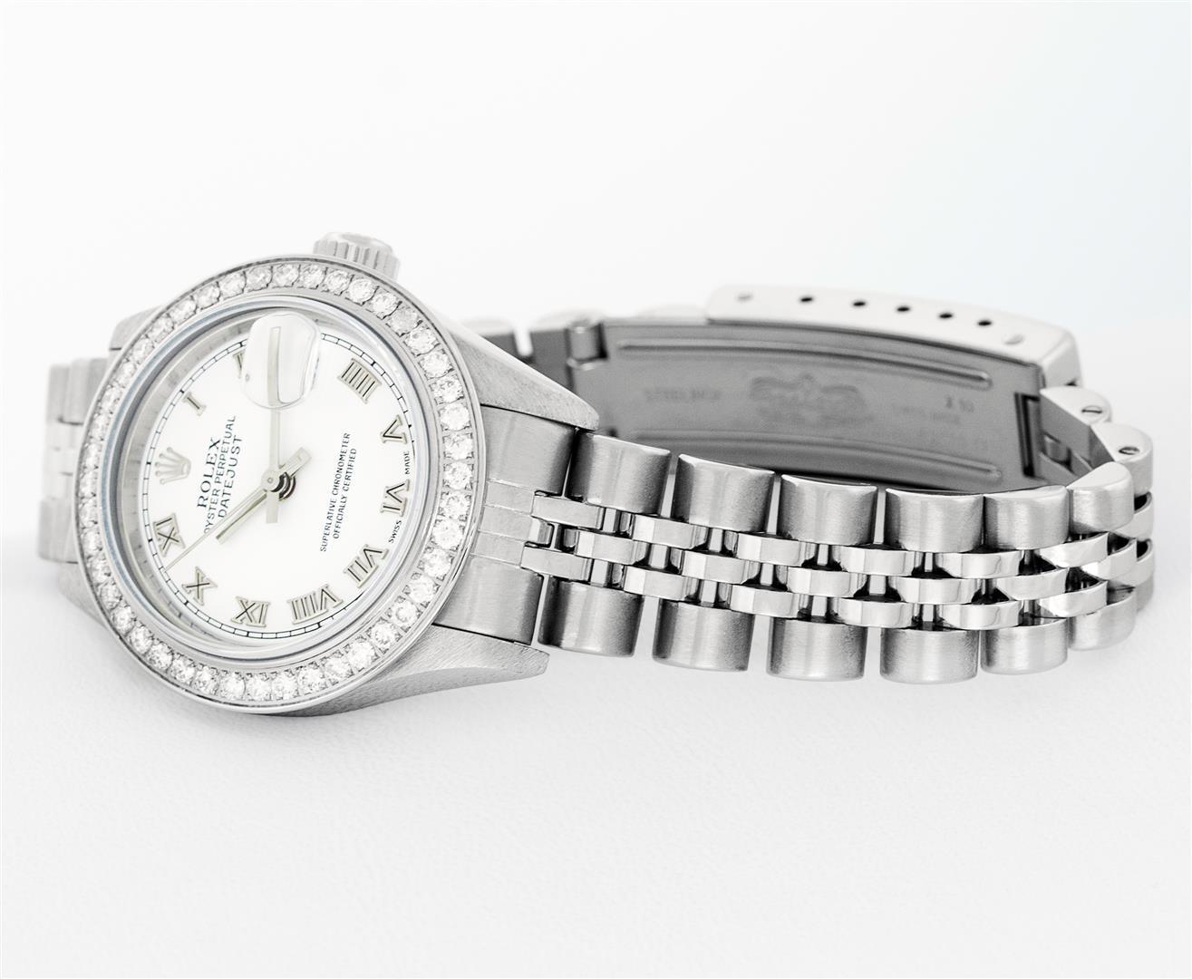 Rolex Ladies Quickset Stainless Steel White Roman Stainless Steel Diamond Bezel