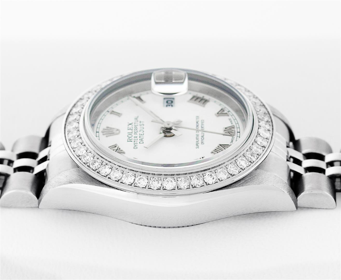 Rolex Ladies Quickset Stainless Steel White Roman Stainless Steel Diamond Bezel