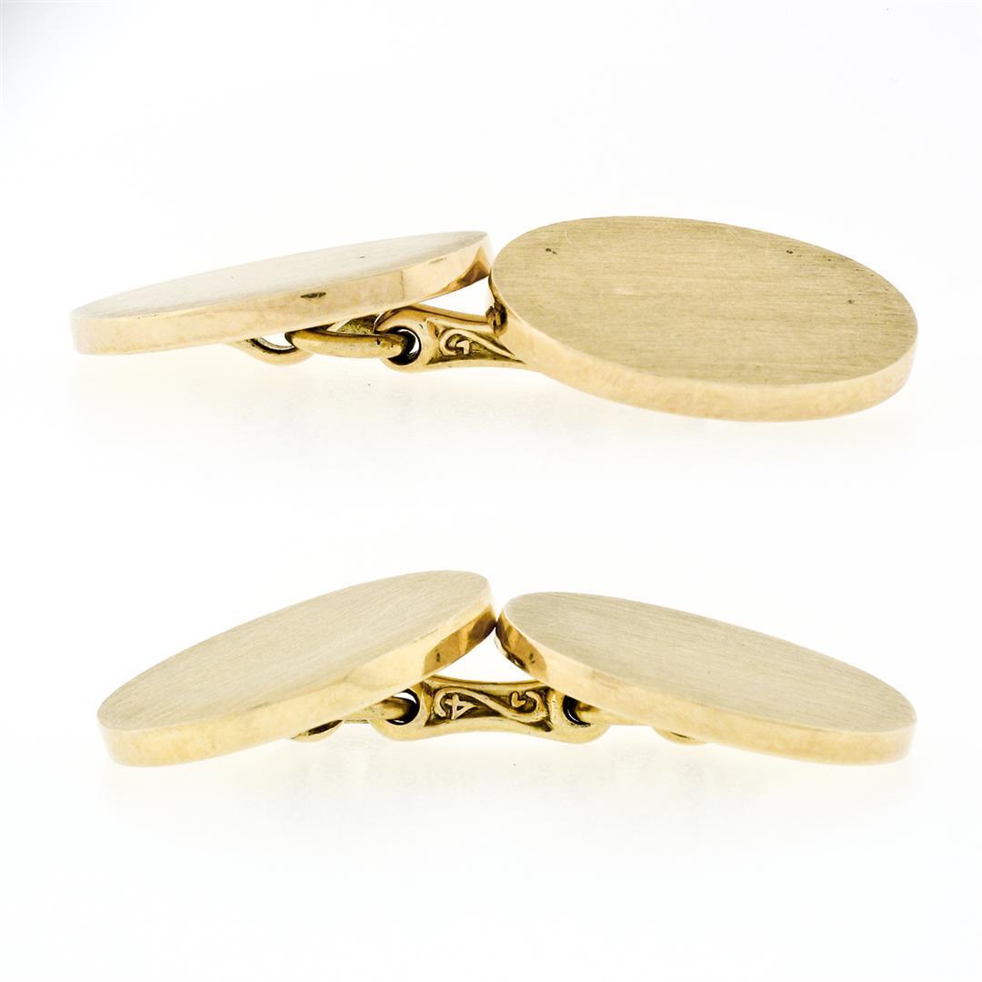 Tiffany & Co. Vintage 14k Yellow Gold Brushed Engraveable Dual Oval Cuff Links