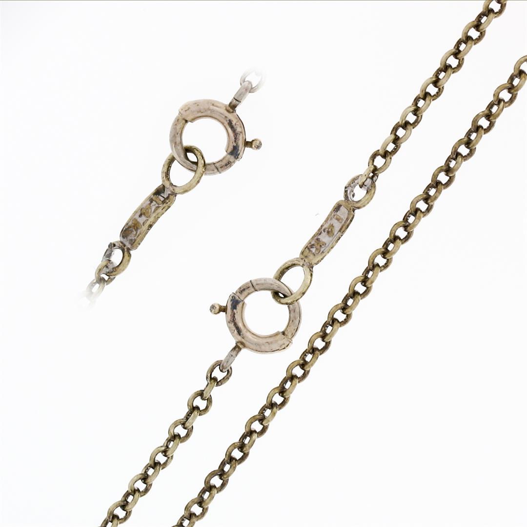 Antique Art Deco 14k Gold Diamond Drop Pendant Necklace w/ Original 17.5" Chain