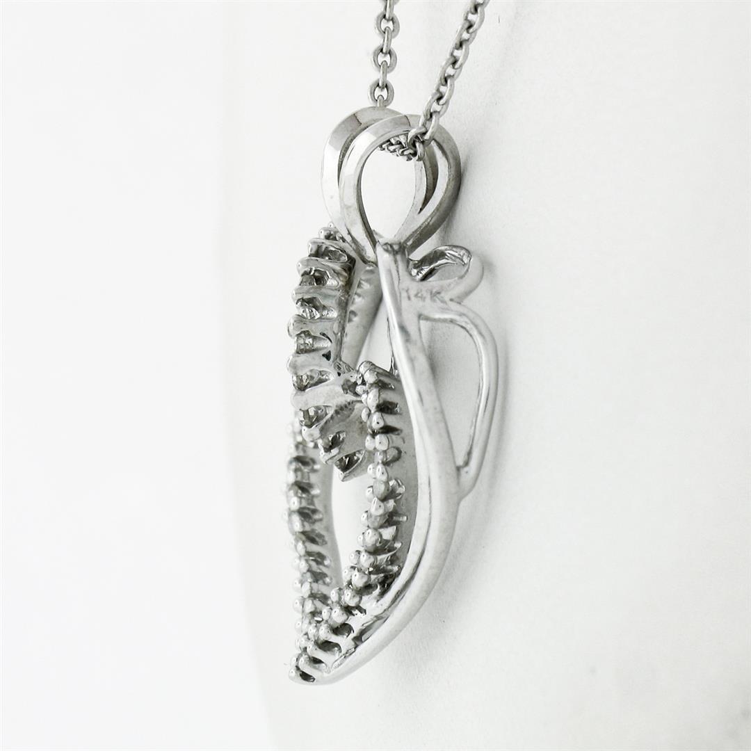 14K White Gold 0.50 ctw Double Diamond Open Heart Swirl Pendant & 20" Cable Chai