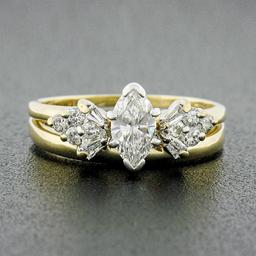 14K TT Gold 0.70 ctw Marquise Diamond Solitaire Engagement Custom Wedding Ring S