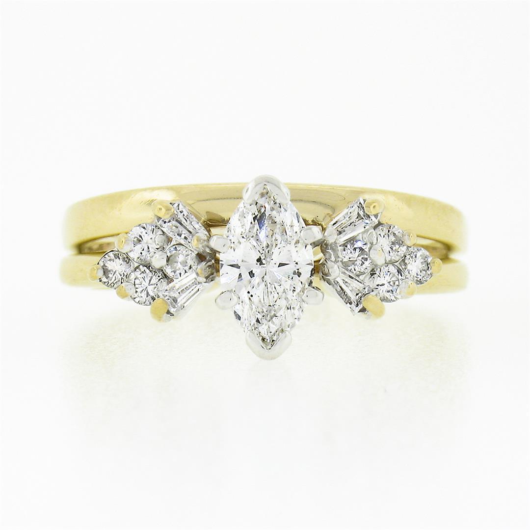 14K TT Gold 0.70 ctw Marquise Diamond Solitaire Engagement Custom Wedding Ring S