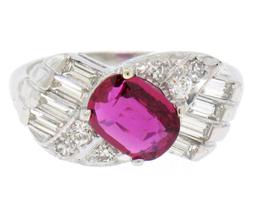 Antique Art Deco Platinum AGL Certified Oval Cut BLOOD RED Ruby & Diamond Ring