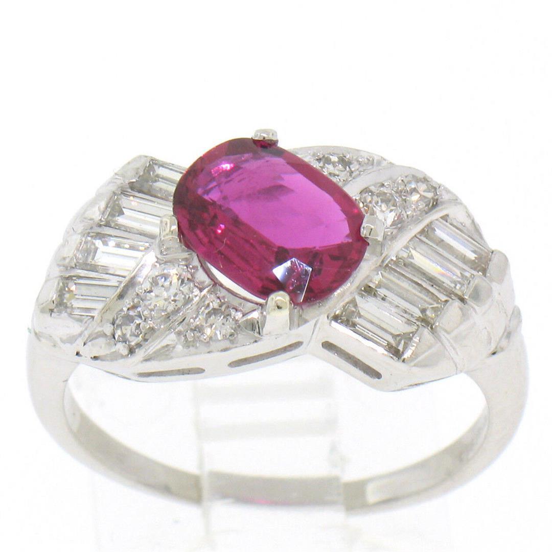 Antique Art Deco Platinum AGL Certified Oval Cut BLOOD RED Ruby & Diamond Ring