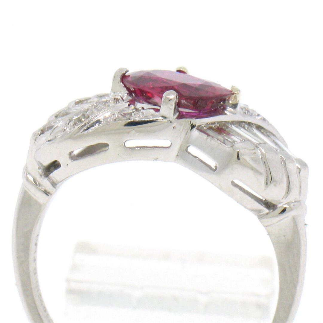 Antique Art Deco Platinum AGL Certified Oval Cut BLOOD RED Ruby & Diamond Ring