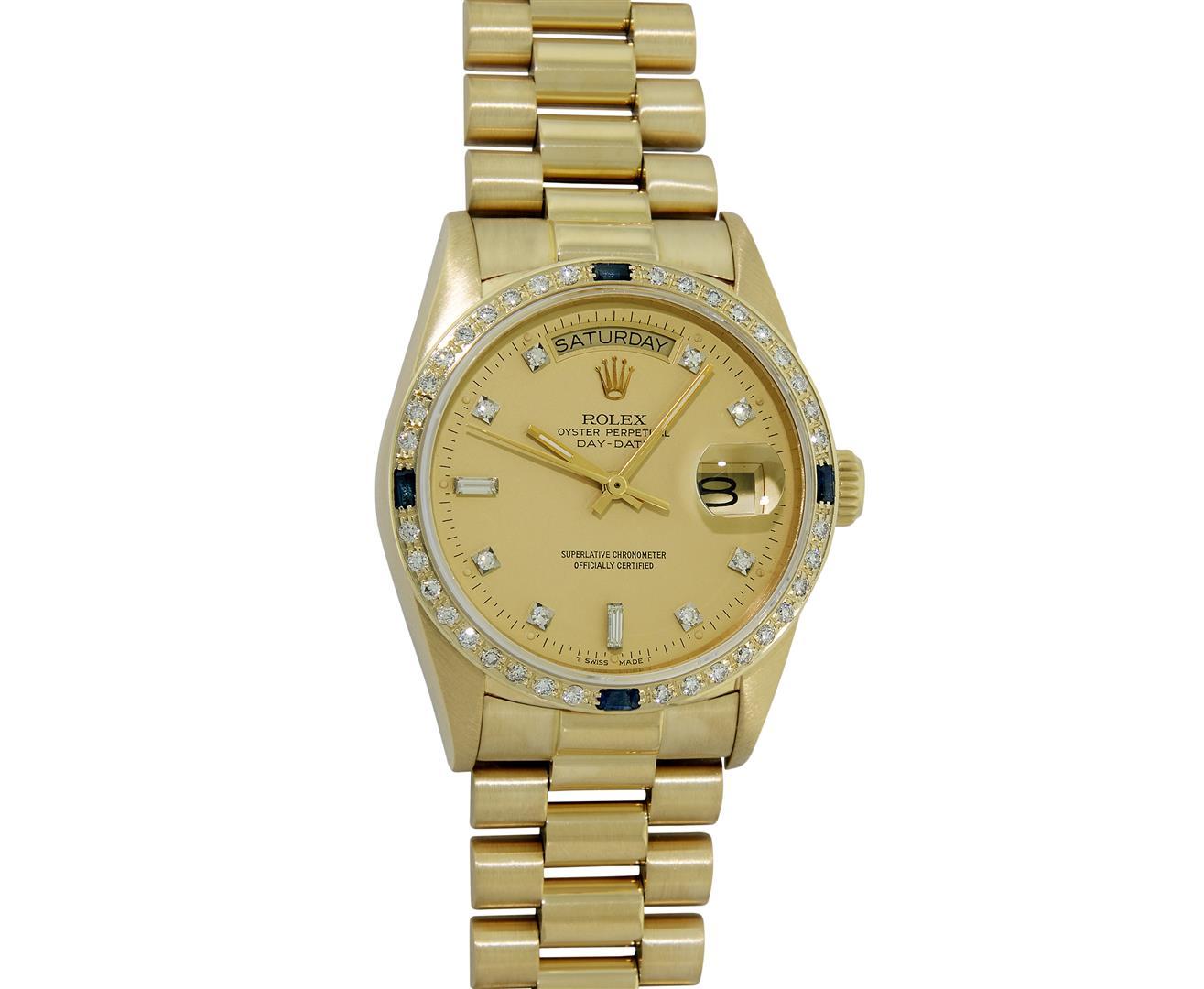 Rolex Mens Quickset 18K Yellow Gold Factory Champagne Diamond Dial Day Date Pres