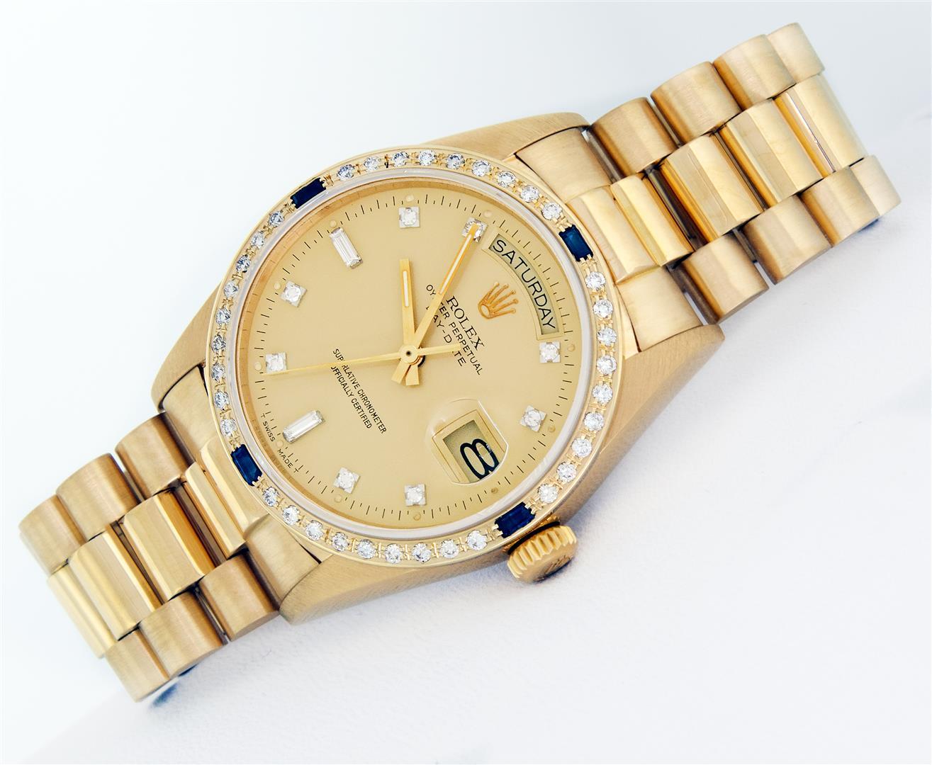 Rolex Mens Quickset 18K Yellow Gold Factory Champagne Diamond Dial Day Date Pres