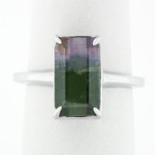 14k White Gold 3.44 ctw Emerald Pink & Green Watermelon Tourmaline Solitaire Rin