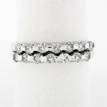 Pair of 14k White Gold 1.00 ctw Bar Set Round Brilliant Diamond Band Guard Rings