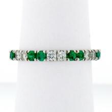 14K White Gold 1.40 ctw Round Shared Prong Diamond & Emerald Eternity Band Ring