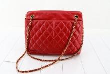 Chanel Red Quilted Lambskin Leather Matelasse Chain Shoulder Bag