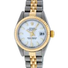 Rolex Ladies Quickset 2T 18K & Steel White Index Dial Jubilee Band Datejust Wris