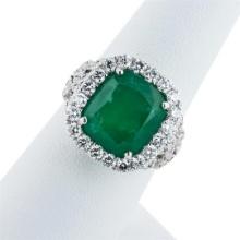 8.16 ctw Emerald and 1.57 ctw Diamond Platinum Ring (GIA CERTIFIED)