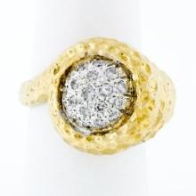 FINE 18k Gold R. Stone Dome Cluster Diamond Hammered Turritella Conch Shell Ring