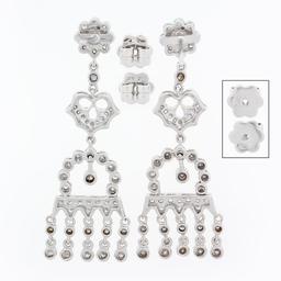 Elegant 18k White Gold 1.35 ctw Diamond Chandelier Milgrain Drop Dangle Earrings