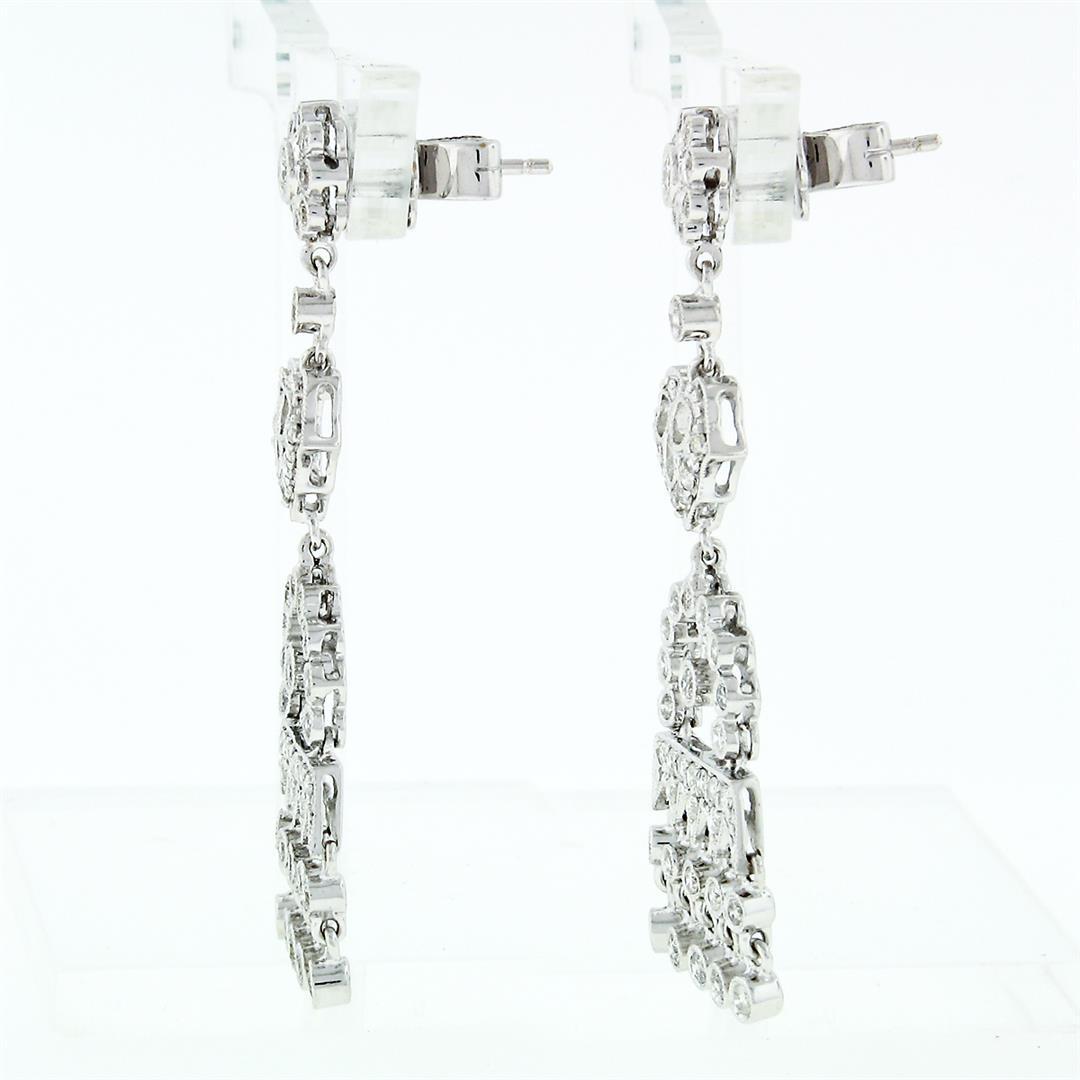 Elegant 18k White Gold 1.35 ctw Diamond Chandelier Milgrain Drop Dangle Earrings