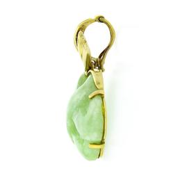 Hong Kong 14k Yellow Gold Carved Pierced Light Green Jade Overlap Design Pendant