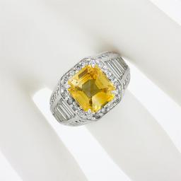 Vintage 18K White Gold 6.95 ctw GIA Orangy Yellow Sapphire & Diamond Cocktail Ri