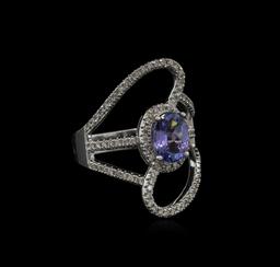 1.50 ctw Tanzanite and Diamond Ring - 14KT White Gold