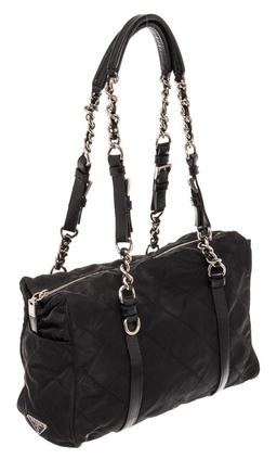 Prada Black Quilted Tessuto Nylon Chain Small Shoulder Bag