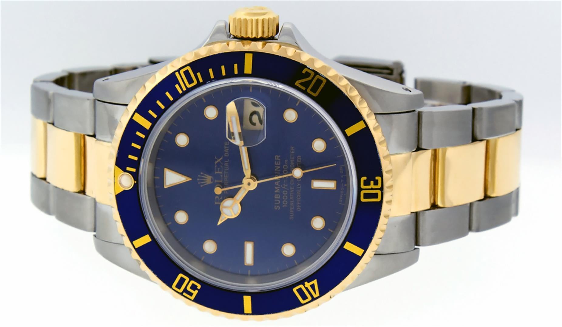 Rolex Mens Blue 18K Yellow Gold & Stainless Steel Oyster Band 40mm Submariner Wr