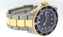 Rolex Mens Blue 18K Yellow Gold & Stainless Steel Oyster Band 40mm Submariner Wr