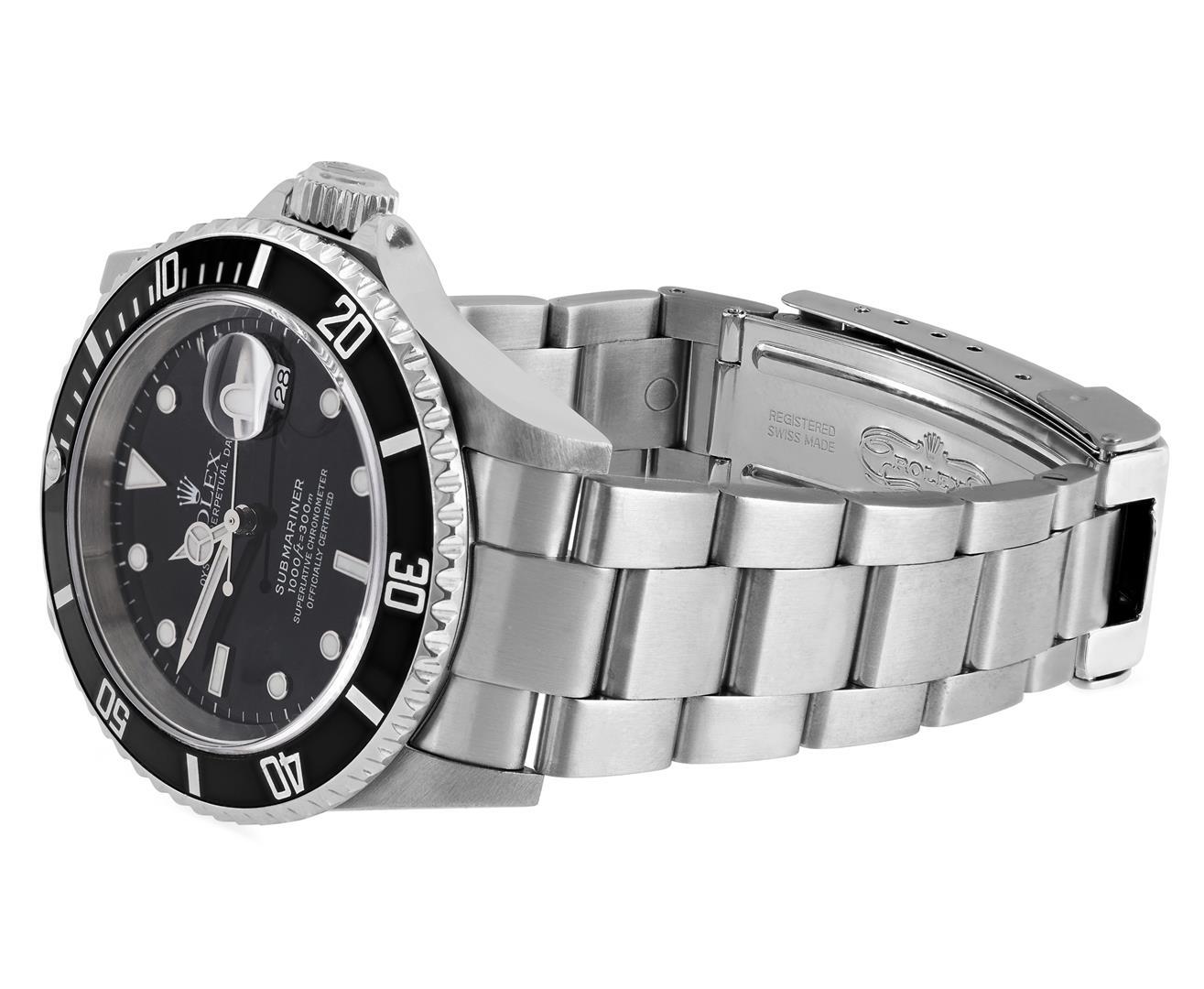 Rolex Mens No Holes Case Stainless Steel Black Dial Submariner With Rolex Box