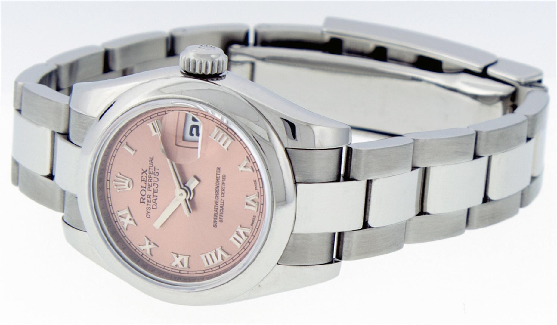 Rolex Ladies New Style Sapphire Quickset Salmon Roman Smooth Bezel Wristwatch 26