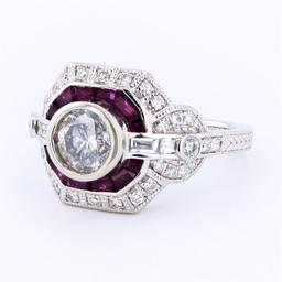 1.63 ctw Diamond and 0.85 ctw Ruby Platinum Ring