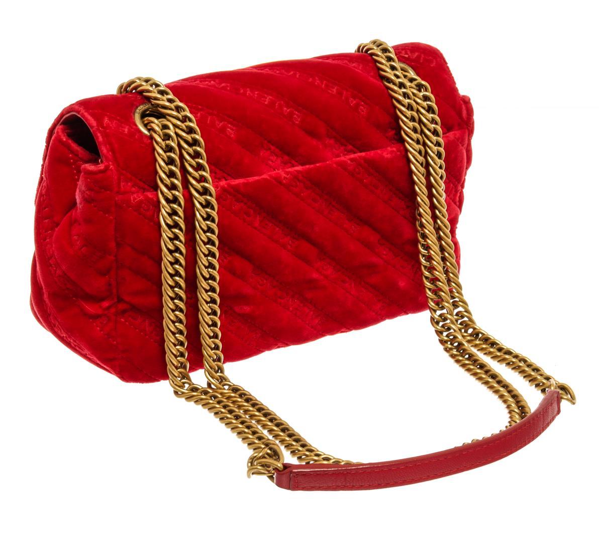 Balenciaga Red Velvet BB Chain Shoulder Bag