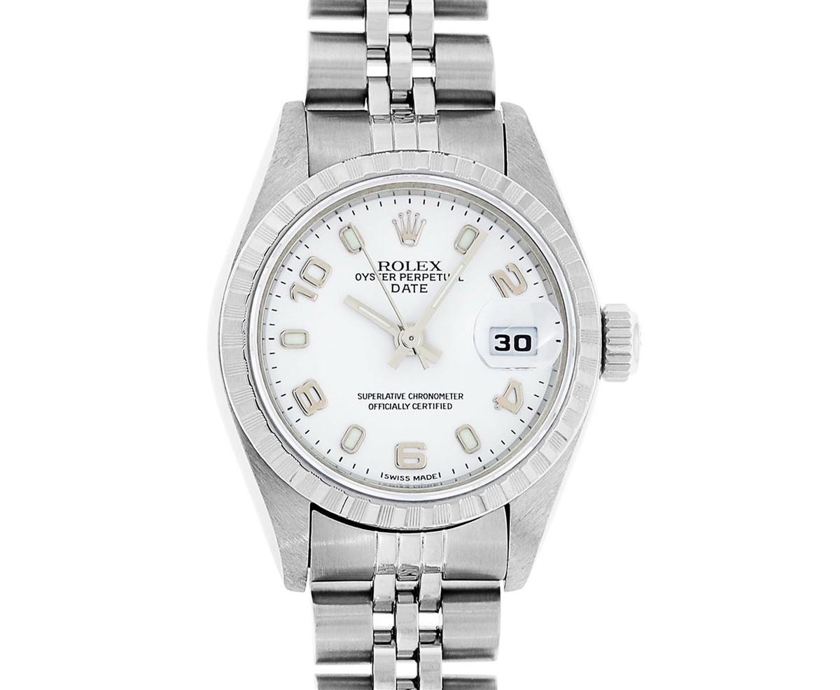 Rolex Ladies Quickset Stainless Steel White Arabic 26MM Date Wristwatch