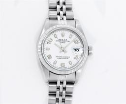 Rolex Ladies Quickset Stainless Steel White Arabic 26MM Date Wristwatch