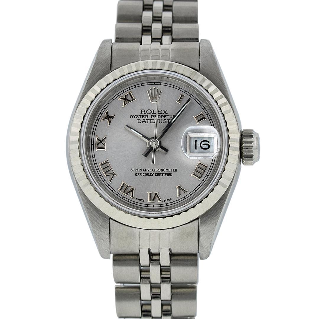 Rolex Ladies Stainless Steel Silver Roman 26MM Wristwatch Jubilee Band