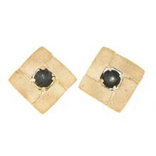 Vintage 14K Gold Brown Star Sapphire Infinity Square Florentine Finish Cufflinks