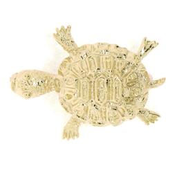 Petite 14K Yellow Gold Amazing Highly Detailed Textured Turtle Brooch Pin 4.33g