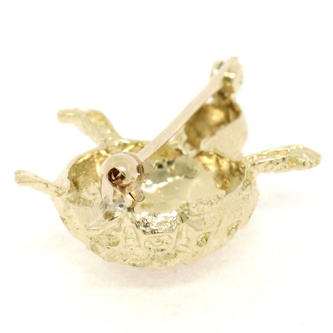 Petite 14K Yellow Gold Amazing Highly Detailed Textured Turtle Brooch Pin 4.33g